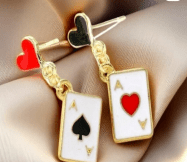 Asimetrik Maça Kupa Ası 14 Ayar Altın Sallantılı Küpe Seti - Winners Jewels