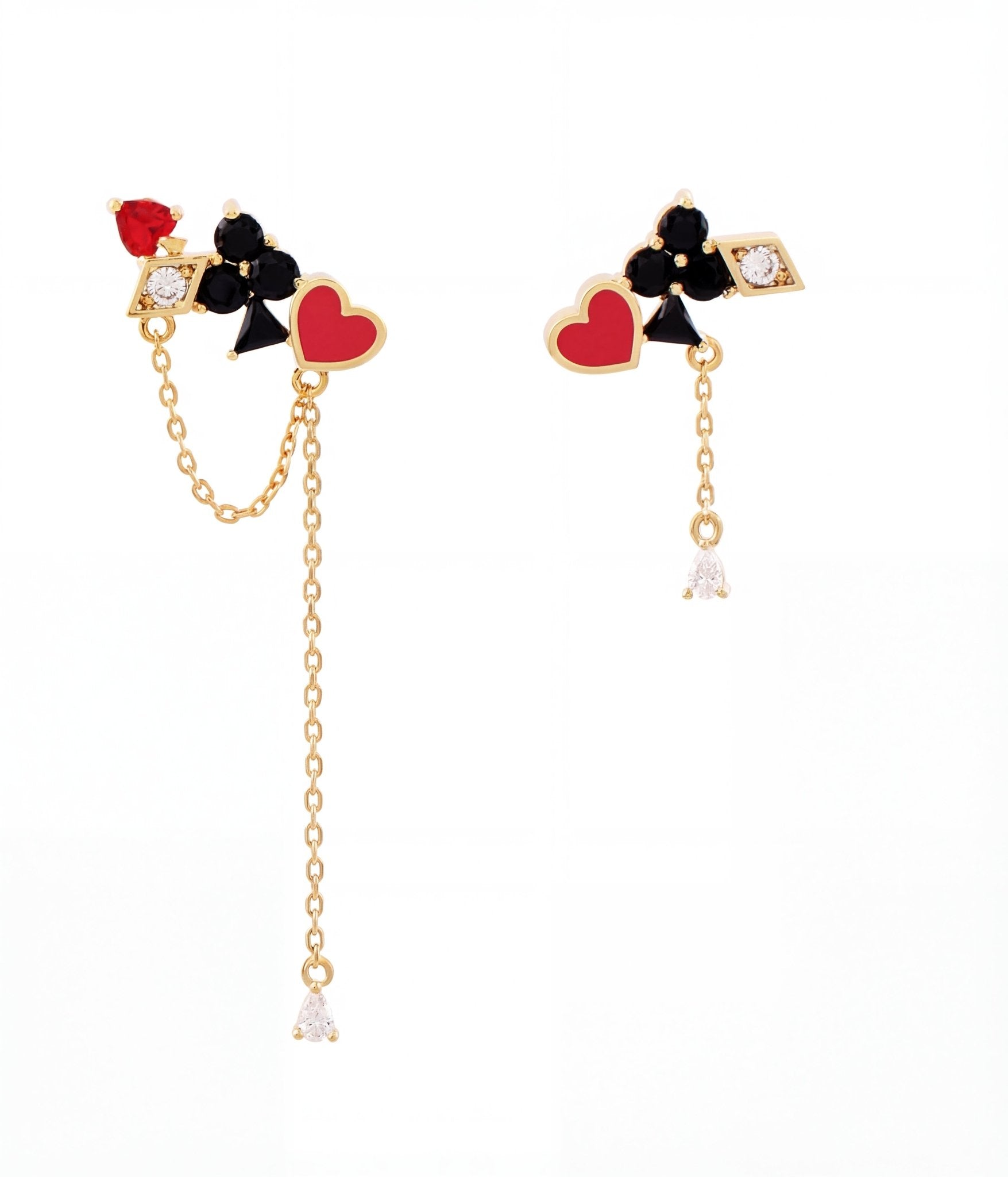 Asimetrik Oyun Kartı Figürlü Küpe Seti - Winners Jewels