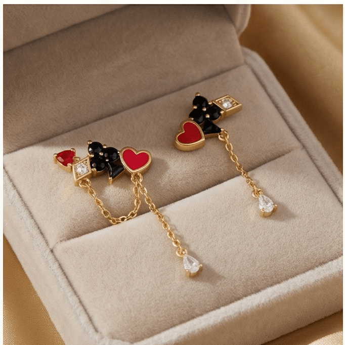 Asimetrik Oyun Kartı Figürlü Küpe Seti - Winners Jewels