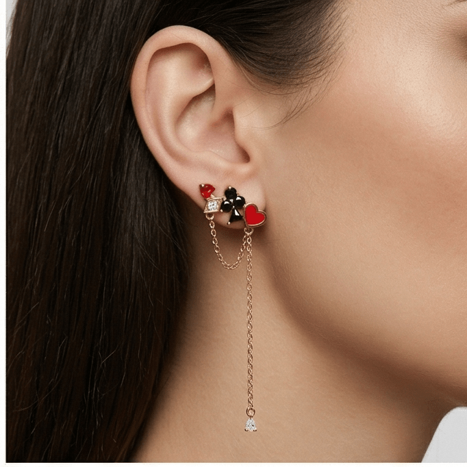 Asimetrik Oyun Kartı Figürlü Küpe Seti - Winners Jewels