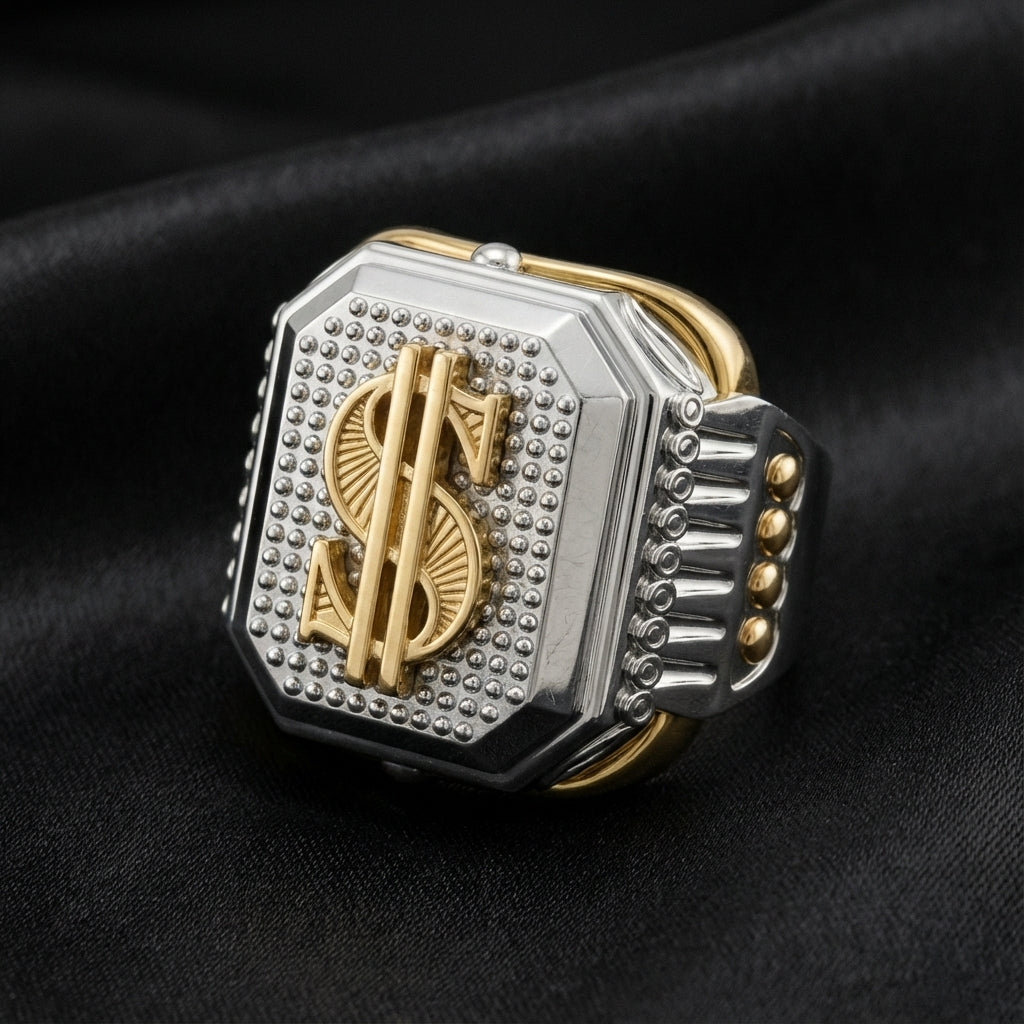 Dolar Sembollü Beyaz Altın Yüzük