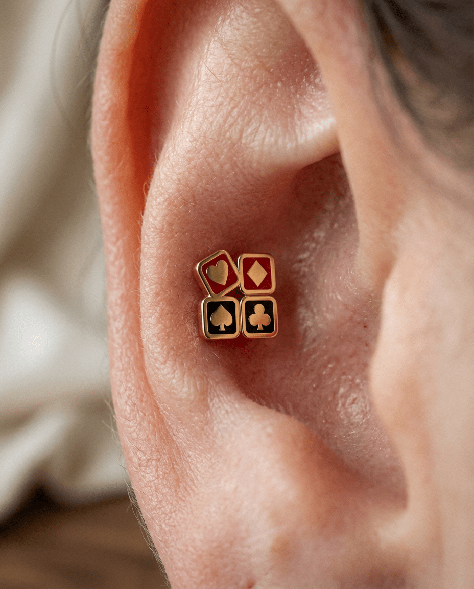 Dörtlü Poker Sembolü Küpe (Tek) - Casino Piercing - Winners Jewels