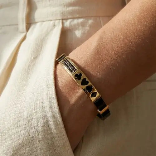 Lucky Bracelet with Black Band and Card Symbol
