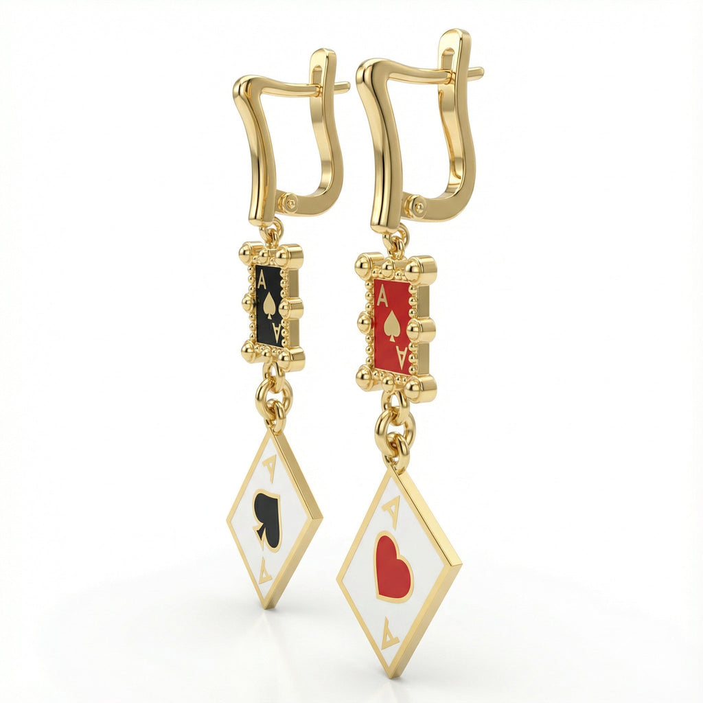 Maça & Kupa Ası Sallantılı Küpe - Winners Jewels