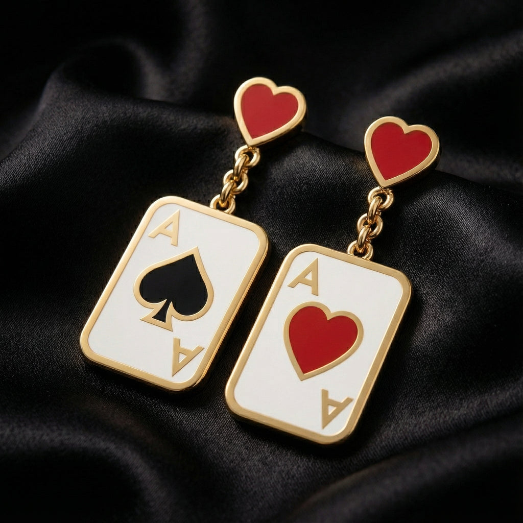 Maça Kupa Ası Sallantılı Küpe Seti - Winners Jewels