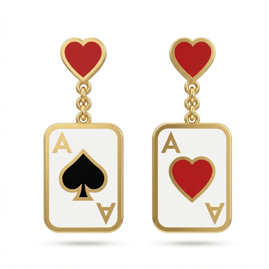 Maça Kupa Ası Sallantılı Küpe Seti - Winners Jewels