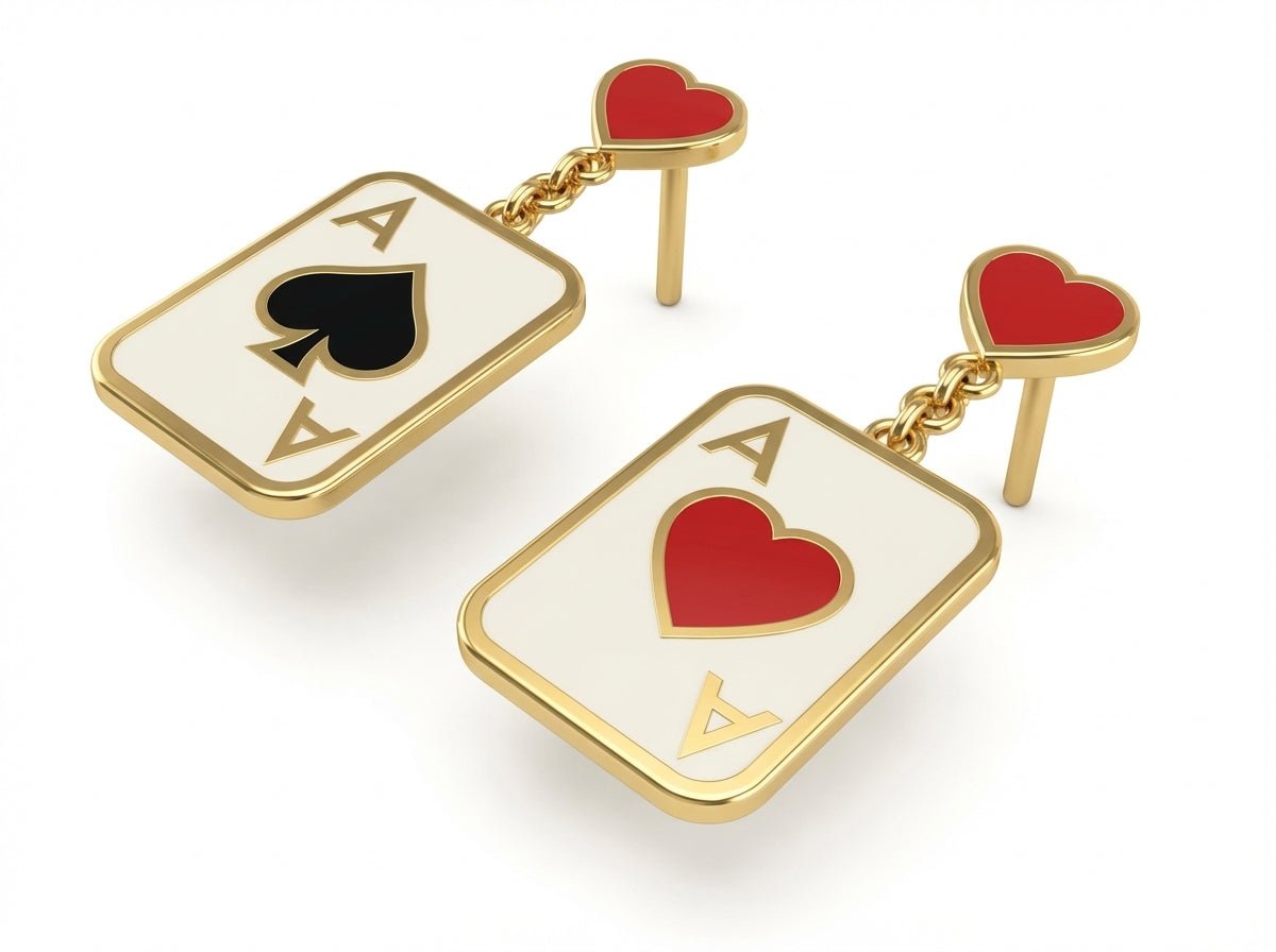 Maça Kupa Ası Sallantılı Küpe Seti - Winners Jewels