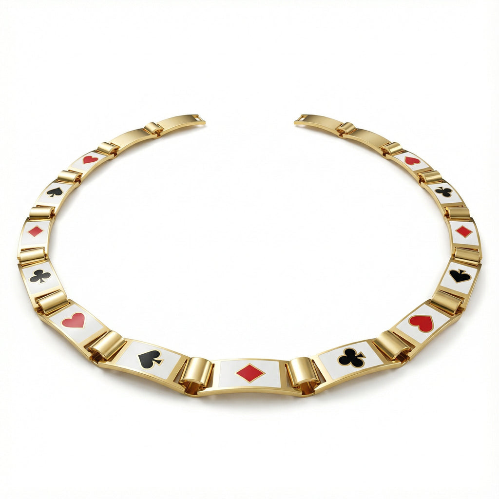Poker Kartı Temalı İşlemeli Kolye - Winners Jewels