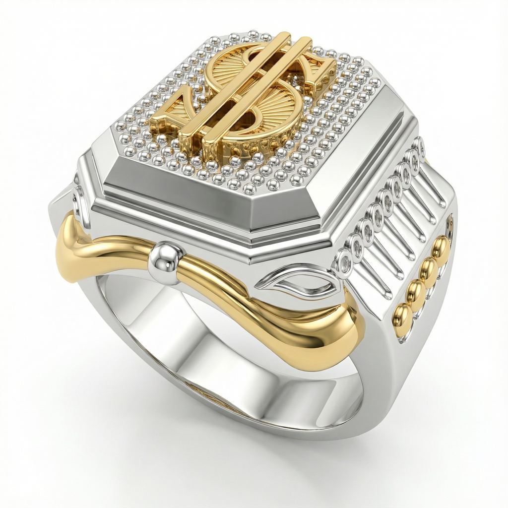 Dolar Sembollü Beyaz Altın Yüzük